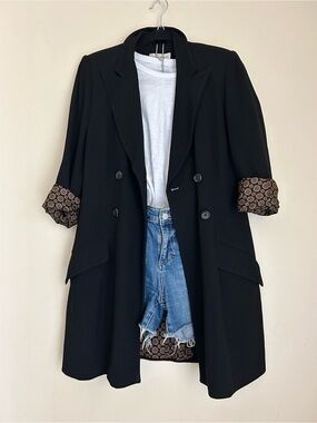 Vintage Anne Klein for Bergdorf Goodman long double breasted blazer silk lining